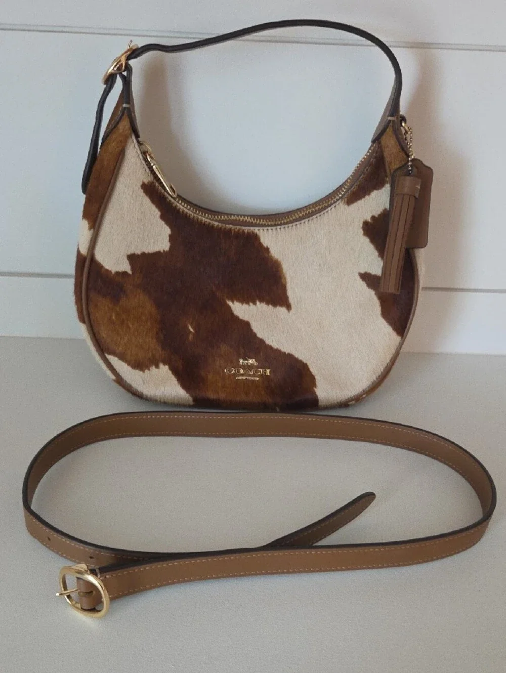 Coach Cowhide Patchwork Hobo in Brown and Cream